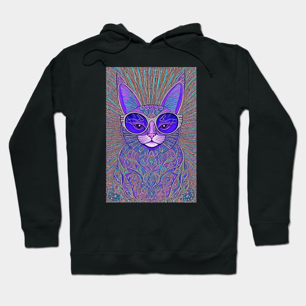 Cosmos Cat Wearing Sunglasses- Hubble! Hoodie by Black Cat Alley